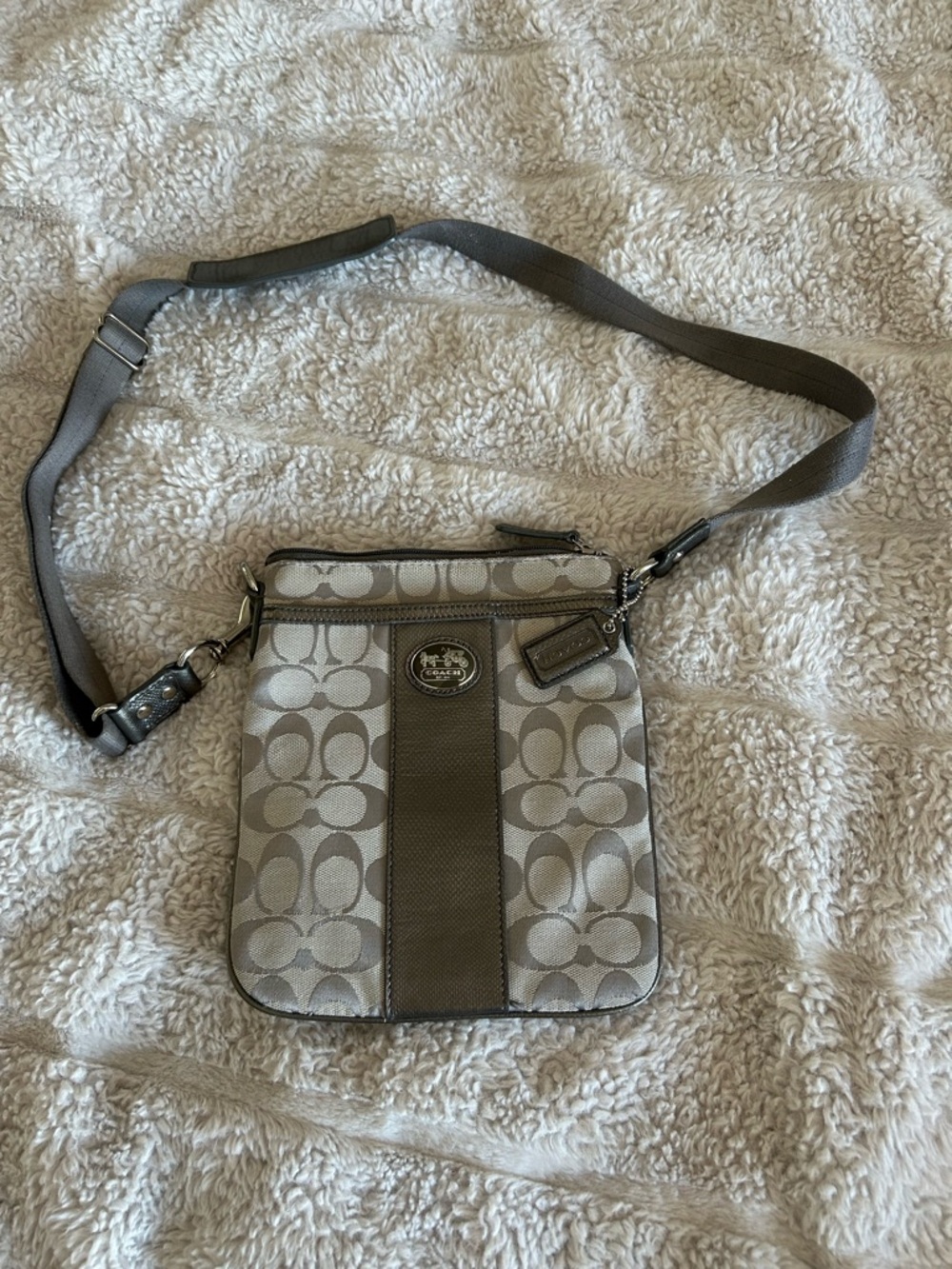 Coach Silver and Light Gray Signature Jacquard Crossbody